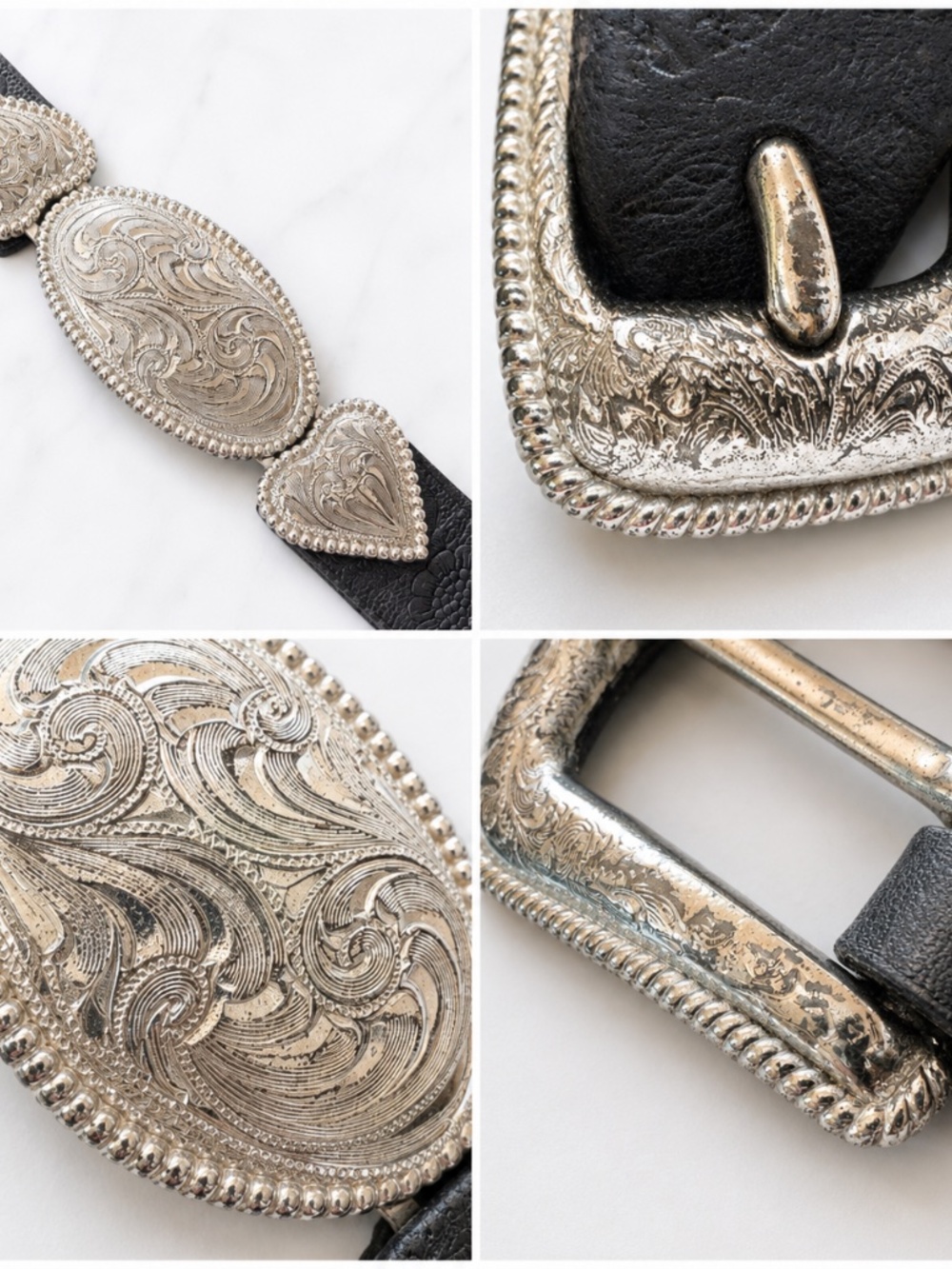 Vintage 90s 3-D DDD Black Leather Silver Heart Concho Western Belt - Picture 17 of 17